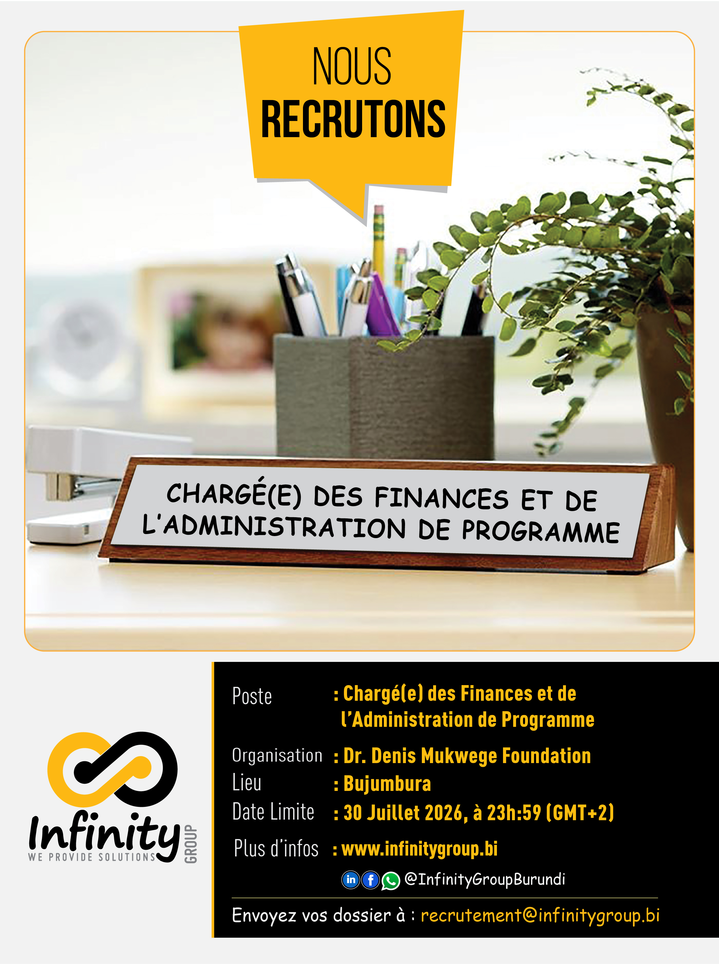Chargé(e) des Finances et de l'Administration du Programme